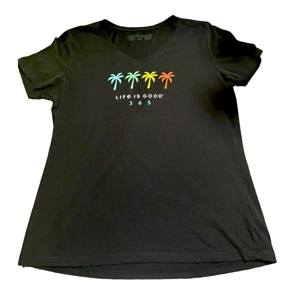 NEW Life Is Good 365 Palm Trees Black V Neck Tee Shirt Size Medium Short Sleeve - Picture 5 of 5